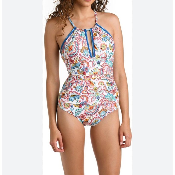 La Blanca Other - La Blanca Gypsy Soul High Neck Keyhole One Piece Swimsuit Multicolor Paisley 12